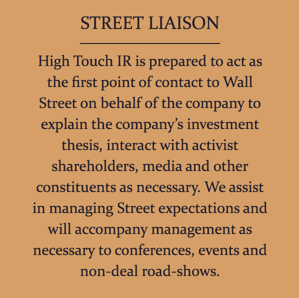 hightouchir's tweet photo. Having trouble connecting with Wall Street? Leveraging investor relations experts to relay your company’s story and manage expectations helps with transparency and fostering credibility with the Street. Contact us to learn more.
#InvestorRelations #WallStreet #HighTouchIR https://t.co/CXhtGNjehG