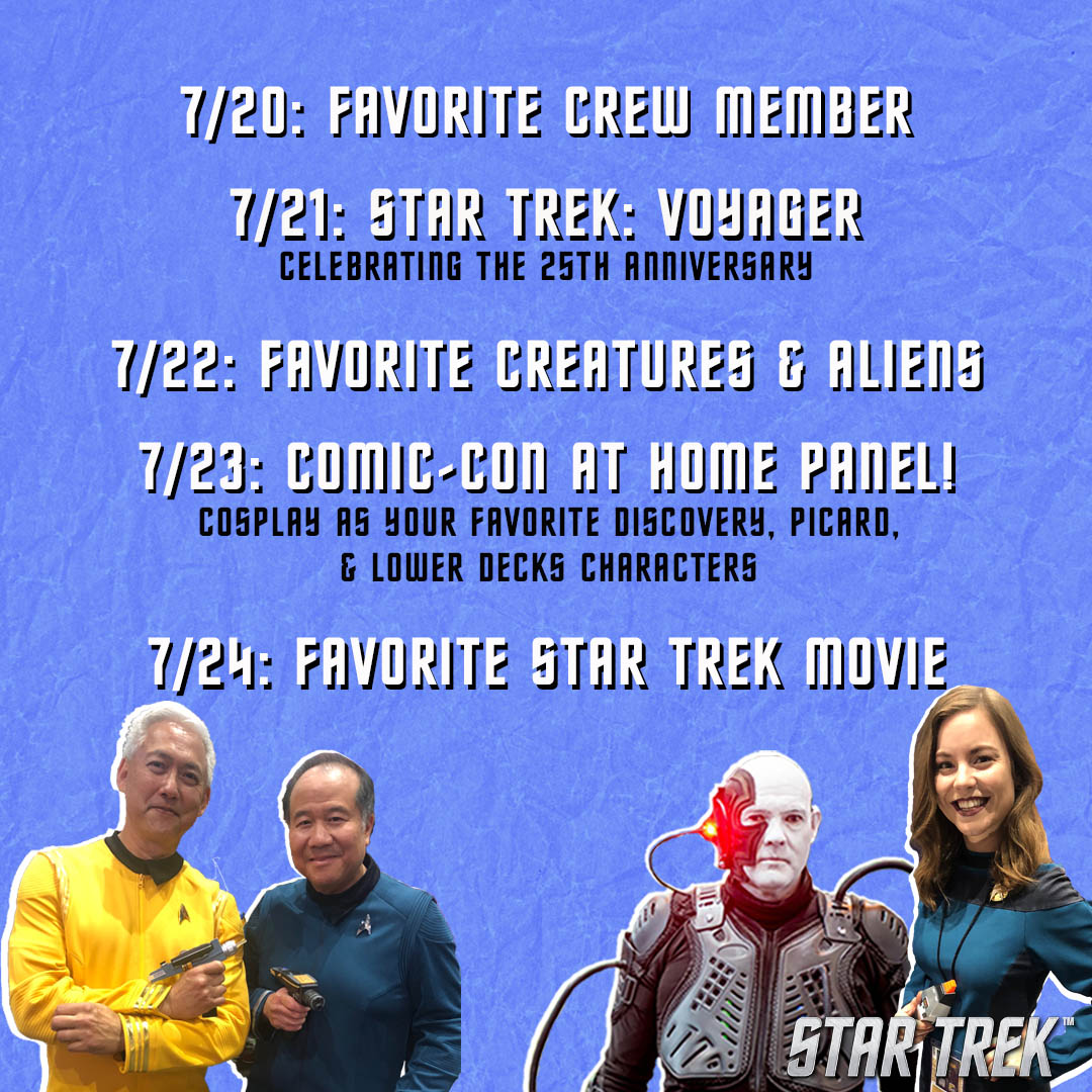 StarTrek's tweet image. Celebrate Comic-Con@Home with your favorite Star Trek cosplay creations! Between July 20-24, share your favorite Star Trek looks with us each day as we celebrate #StarTrekSDCC 💫 #StarTrekCosplay #StarTrek