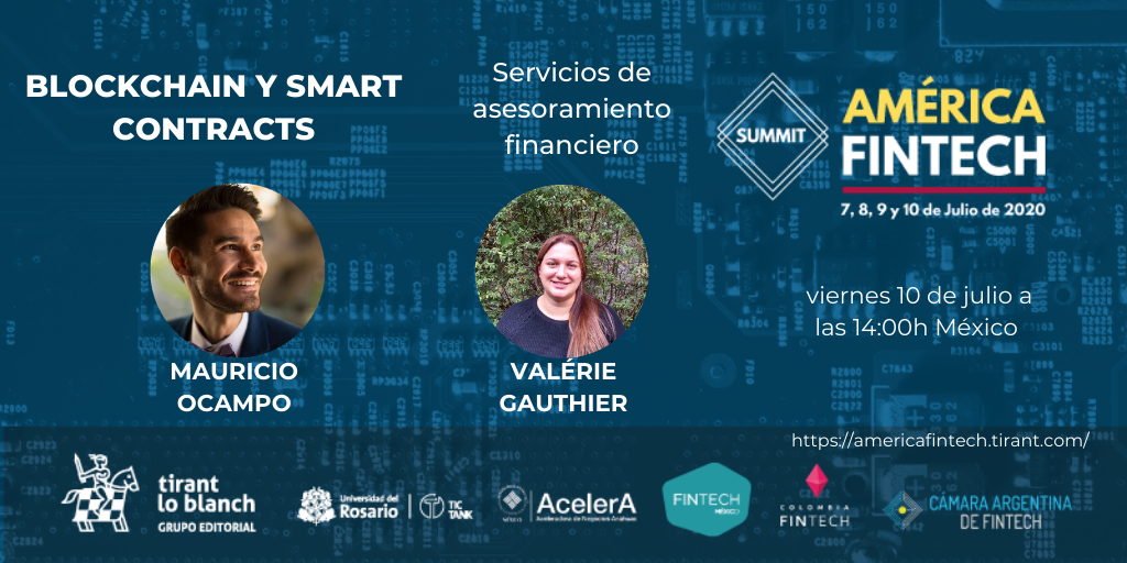 AmericaFintech's tweet photo. ¡ Comenzamos en pocos minutos!

BLOCKCHAIN Y SMART CONTRACTS
Servicios de asesoramiento financiero

Participan
Mauricio Ocampo @MauOcampoV 
Valérie Gauthier @VGauthierU 

@technolawgeek @LegalHackersMX https://t.co/L7CDXDqCpy