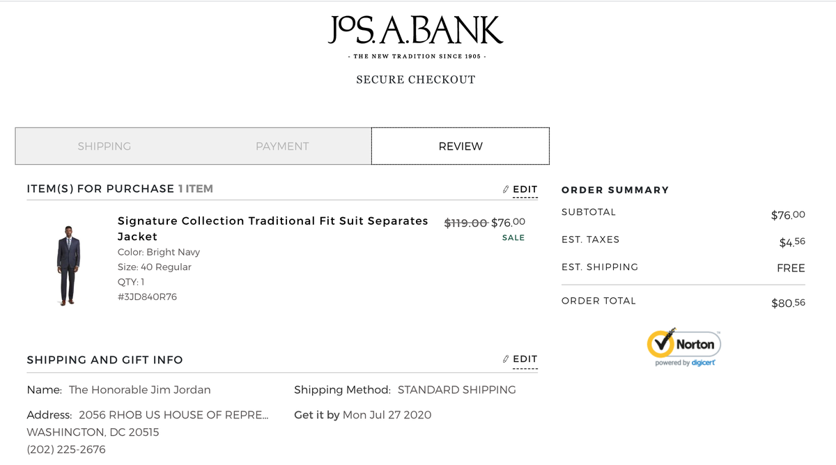 The GoFundMe is fully funded! The jacket has been purchased and will arrive at Jordan's congressional office by Monday, July 27! The surplus money will be donated to RAINN! We did it! WE BOUGHT JIM JORDAN A FUCKING JACKET!!!!