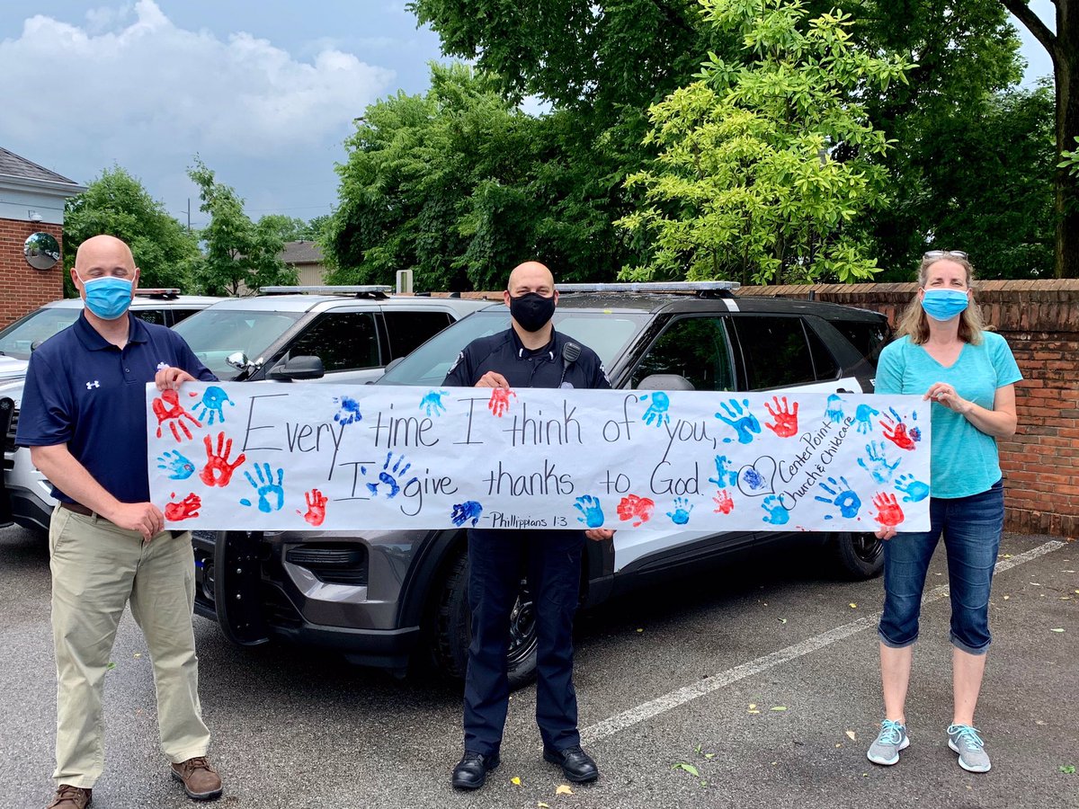 We couldn’t mask our enthusiasm for the kids from CenterPoint Church and Childcare who made a banner to show their support and appreciation for us.  Hands-down, one of the best we’ve seen😌