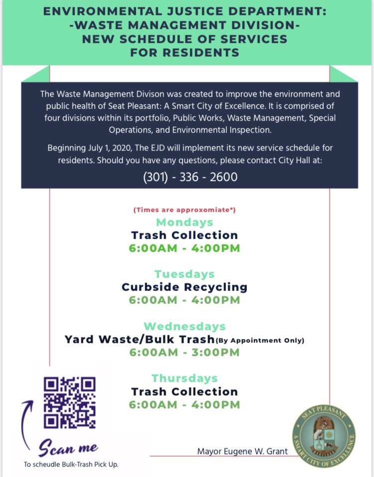 Seat Pleasant Waste Management Magazines Were Delivered To Every House In The City And Page 8 Is Where You Can Find The New Schedule For Services You May Download The