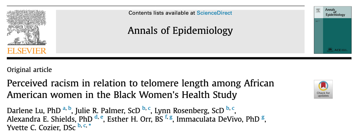 507/ "Higher levels of everyday discrimination were associated with shorter telomeres [marker of premature morbidity] among women who reported that they kept experiences of racism to themselves. There was no association among women who discussed their experiences...with others."