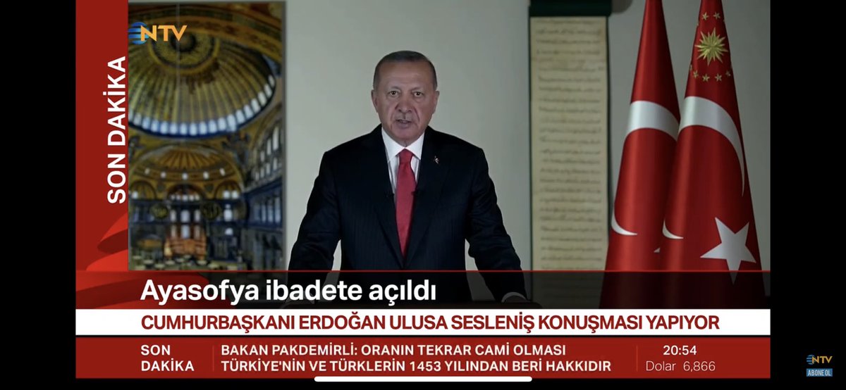 BREAKING — Erdogan says the Hagia Sophia will be open as a mosque in July 24 with Friday prayers • Entrace fee will be lifted • Will be open for foreign and local tourists