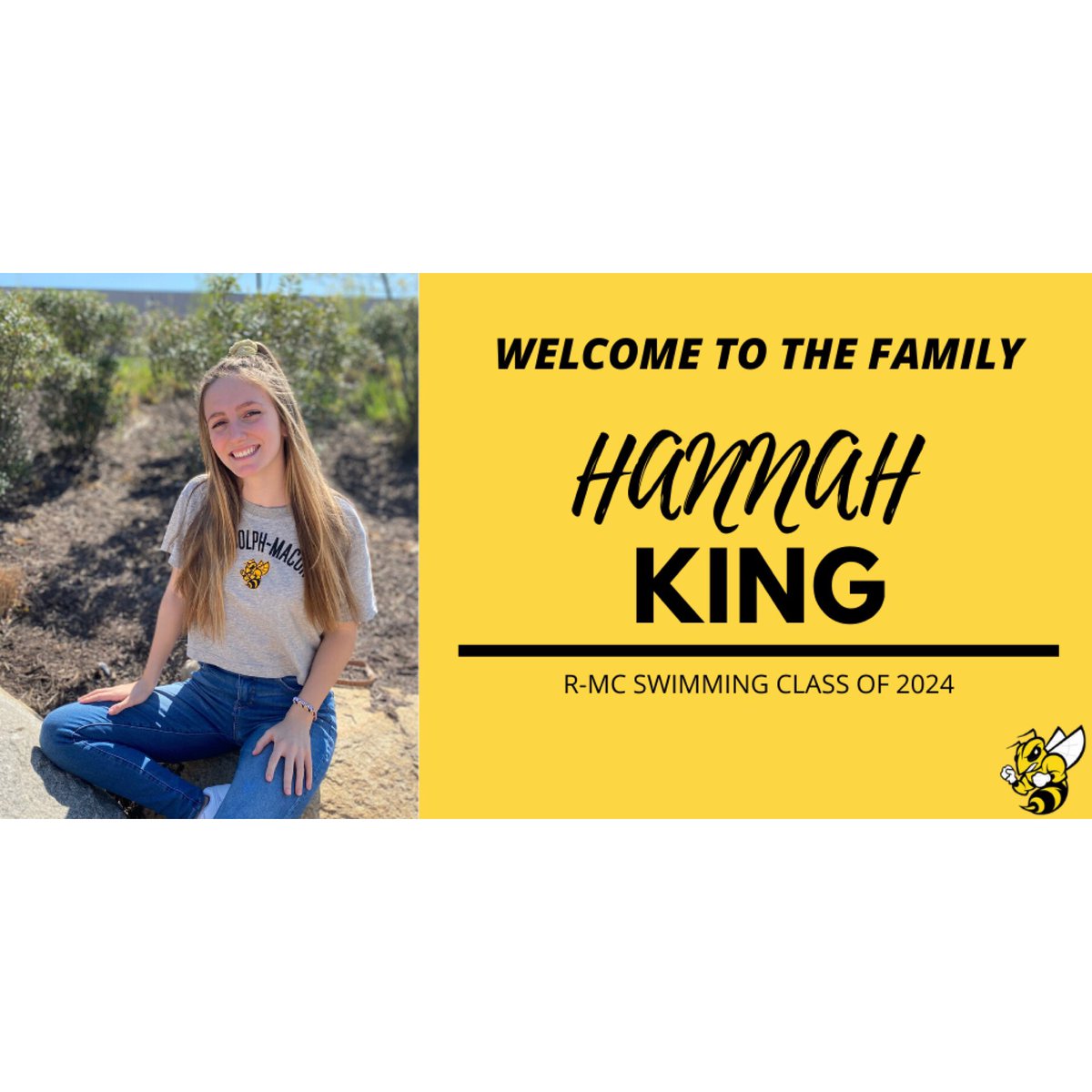 Welcome to the Yellow Jacket Family, HANNAH KING! 
•Hometown: Richmond, VA 
•Interest: Psychology 
•Specialty: Butterfly 
•Hype-up song: Ace of Spades x Motörhead 
#GoJackets 🐝