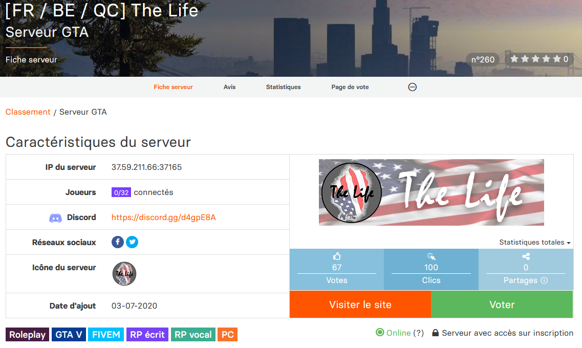FivemThelife's tweet photo. Objectif 200 dans le classement #TopServeur !
Merci à @minetopservers pour la visibilité que vous apportez au serveur🤩
Rejoignez nous ! https://t.co/8GMyKB6FUz #FiveM #gtavroleplay #GTARP #GTAV #PC #FR #fun #OnlyEighteen #SeriousRP #Strict #EconomieRealiste https://t.co/pyRGyaAj7p