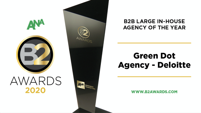 Congratulations to <a href="/DeloitteUS/">Deloitte US</a>’ Green Dot Agency for being recognized as <a href="/ANAmarketers/">The ANA</a> 2020 B2B Large In-House Agency of the Year. #ANA deloi.tt/3iS0g1R