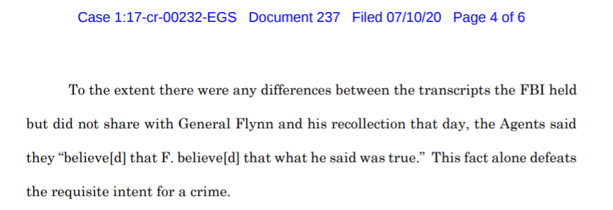 Agents who interviewed Flynn were quoted as saying that they “believe[d] that F. believe[d] that what he said was true.” They knew Flynn wasn't lying on 1/25/17!
