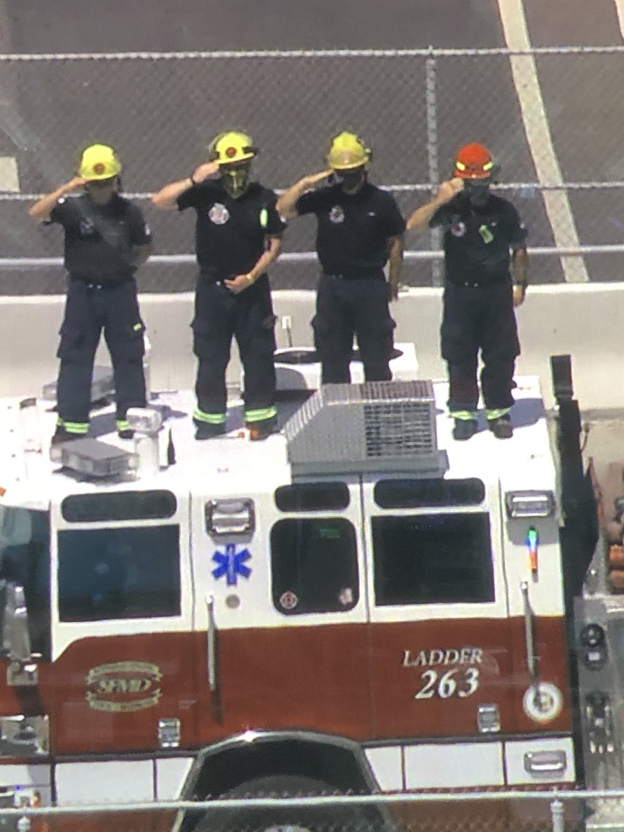 JRLiveNow's tweet photo. NEW: @sfmd_az_gov saluting their fallen brother Bryan Boatman who was killed in a helicopter crash earlier this week while helping to fight the #PollesFire. His body is headed to the Heritage Funeral Chapel in Peoria. https://t.co/m9fT4yg913