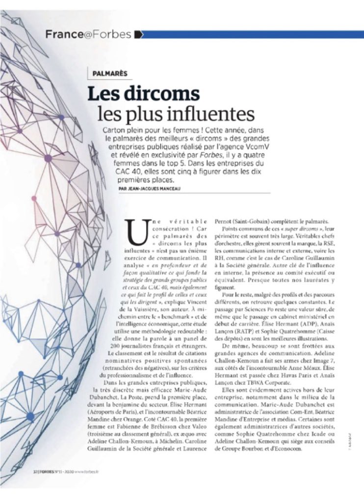 caroguillaumin's tweet image. Très fière d’être dans les #dircoms  les plus influentes du #cac40 #fiere de mon métier! @forbes_fr @SocieteGenerale #girlpower et avec du beau monde 😃@BeaMandine !