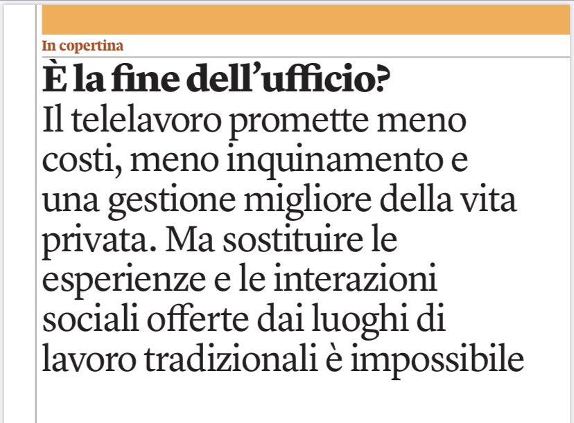 “La ricchezza delle interazioni dal vivo è insostituibile.Tuttavia ci sono nuove visioni organizzative sul telelavoro: le innovazioni per la gestione dei flussi e dei carichi di lavoro saranno fondamentali – più struttura, più chiarezza, meno casualità”  Da <a href="/Internazionale/">Internazionale</a>
