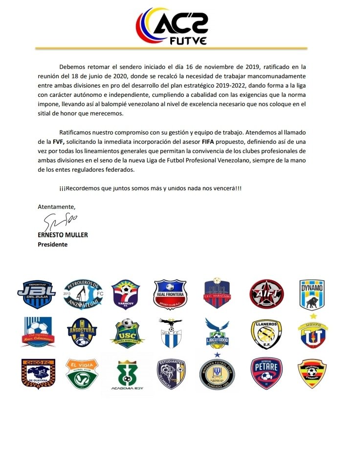 Pronunciamiento de la #AC2 🇻🇪 sobre la creación de la Liga Profesional de Fútbol.