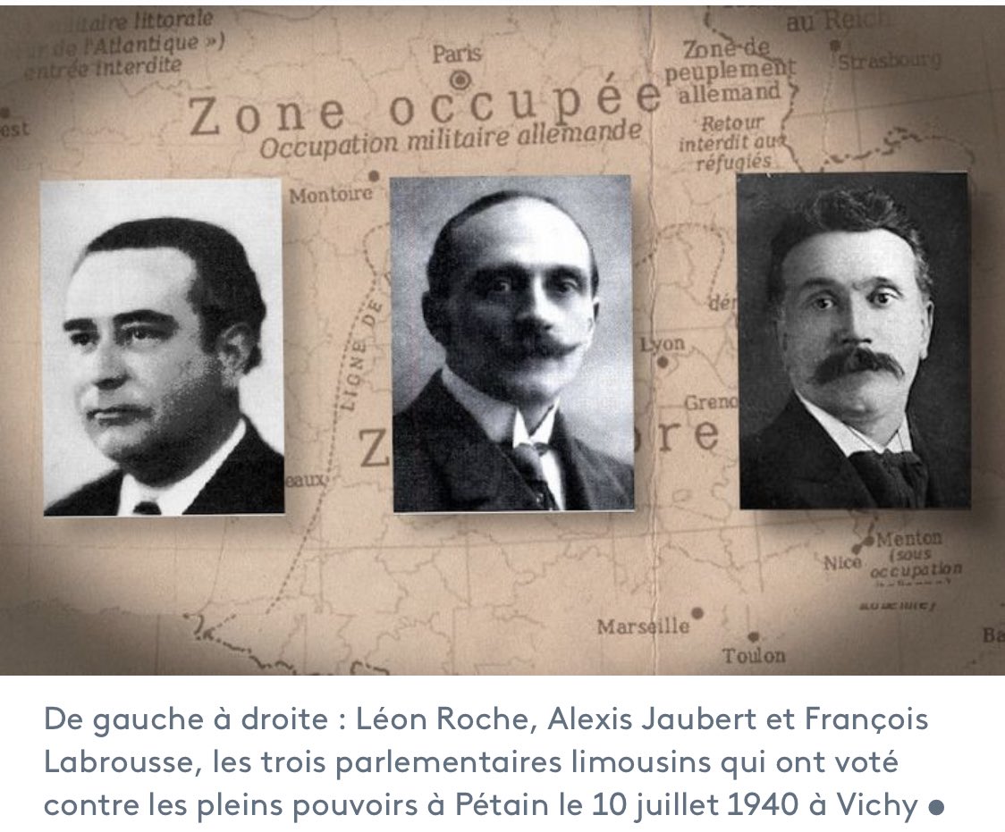 bembelly's tweet photo. #LeSaviezTu? Il y a 80 ans, 3 parlementaires du Limousin - Léon #Roche et Alexis #Jaubert et le sénateur François #Labrousse - s’étaient #opposés à l'octroi des pleins #pouvoirs au maréchal #Pétain.
▪️Trois braves sur 22 députés, voici leur histoire... https://t.co/9DisuSoqfu https://t.co/d7RbCfaLT7