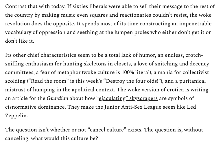 Taibbi's concluding paragraphs highlight an oft-overlooked point: a consensus arose in the 1990s that private consensual conduct between adults is nobody's business, rejecting the sexual busybody puritanism of the Moral Majority Right. Some sectors of the Left want to revive it: