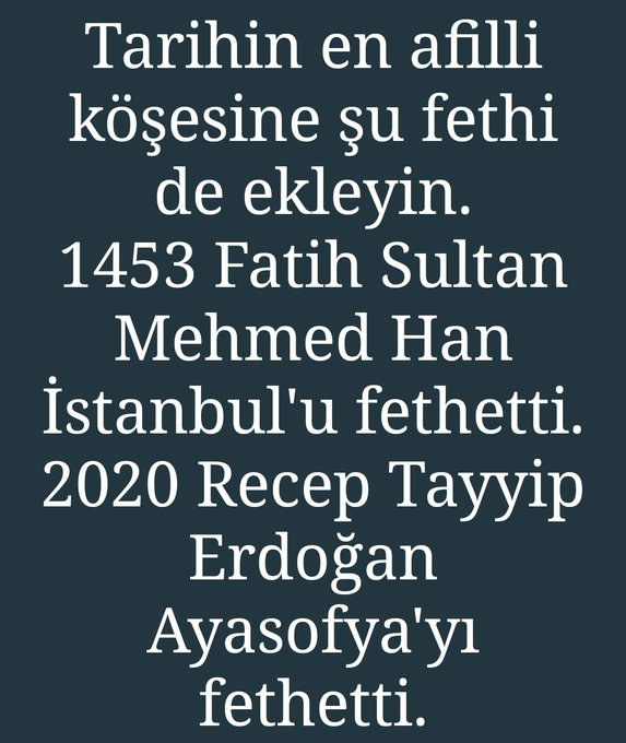 #RecepTayyipErdogan Millete Sesleniş

İlk namaz 24 Temmuz Cuma günü bu çok büyük bir mesajdır.Bu tarih Lozan Antlaşmas'nın yıldönümüne denk getirilmiş yaşa Reis.#Αγια_Σοφια #AyasofyaCamii Zulüm 1453 #HagiaSophia #ZincirlerKırıldı #MinnetttarızReis 
#ZincirlerKırıldıAyasofyaAcıldı