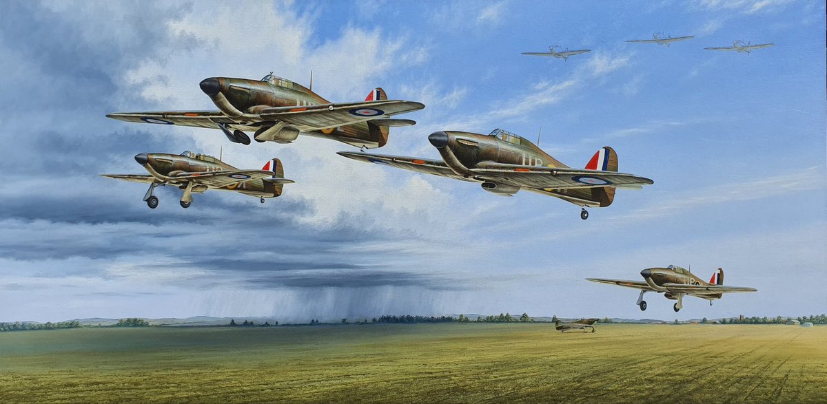AviationArtist's tweet photo. Although still very much WIP, it felt appropriate to share my latest painting "605 Squadron Scramble" on this day, to acknowledge the role the squadron played in the Battle of Britain some 80 years ago. Oil on stretched canvas 100x50cm #TheFew #battleofbritain80 #LestWeForget https://t.co/lYeUWPjHau