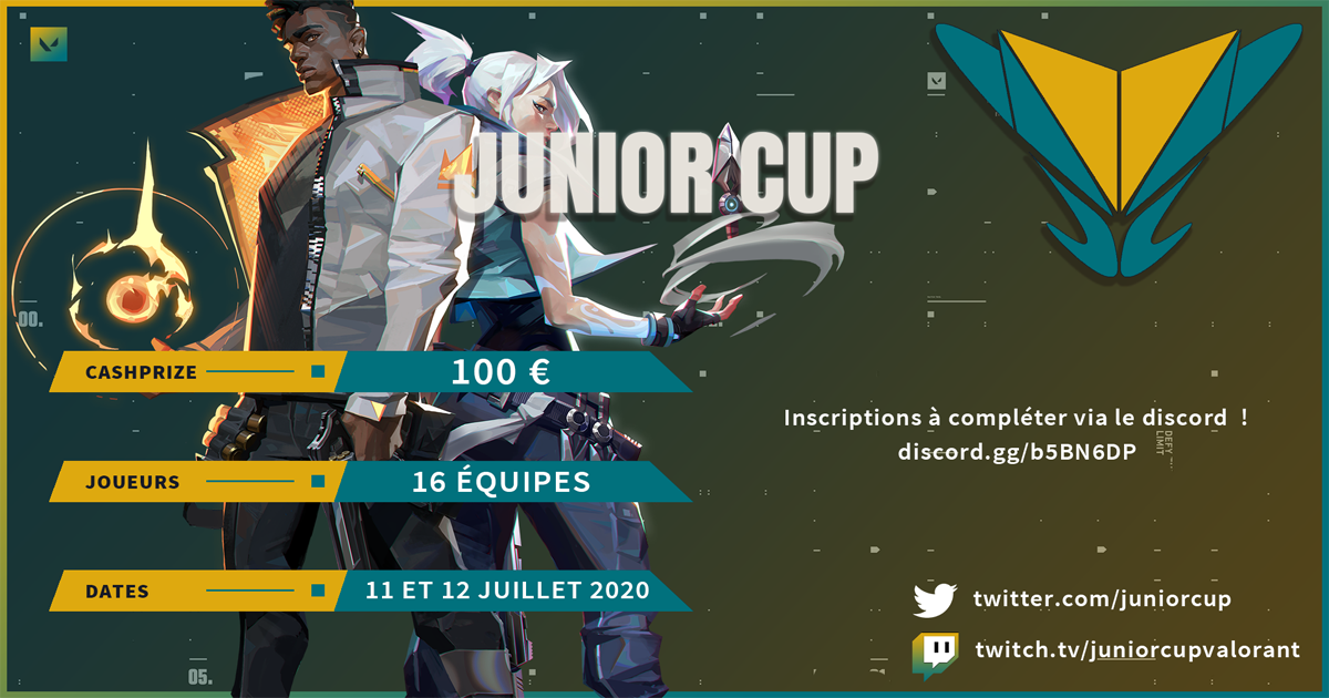 esportsquare's tweet photo. 🏆 La #JuniorCup doté de 100€ de cashprize sur @VALORANTfr aura lieu ce samedi 11/07 à partir de 14h00 !

Des places sont encore disponibles, alors rendez-vous vite sur ➡️ https://t.co/dQFPwyjCKU https://t.co/1AwQMTdxJU