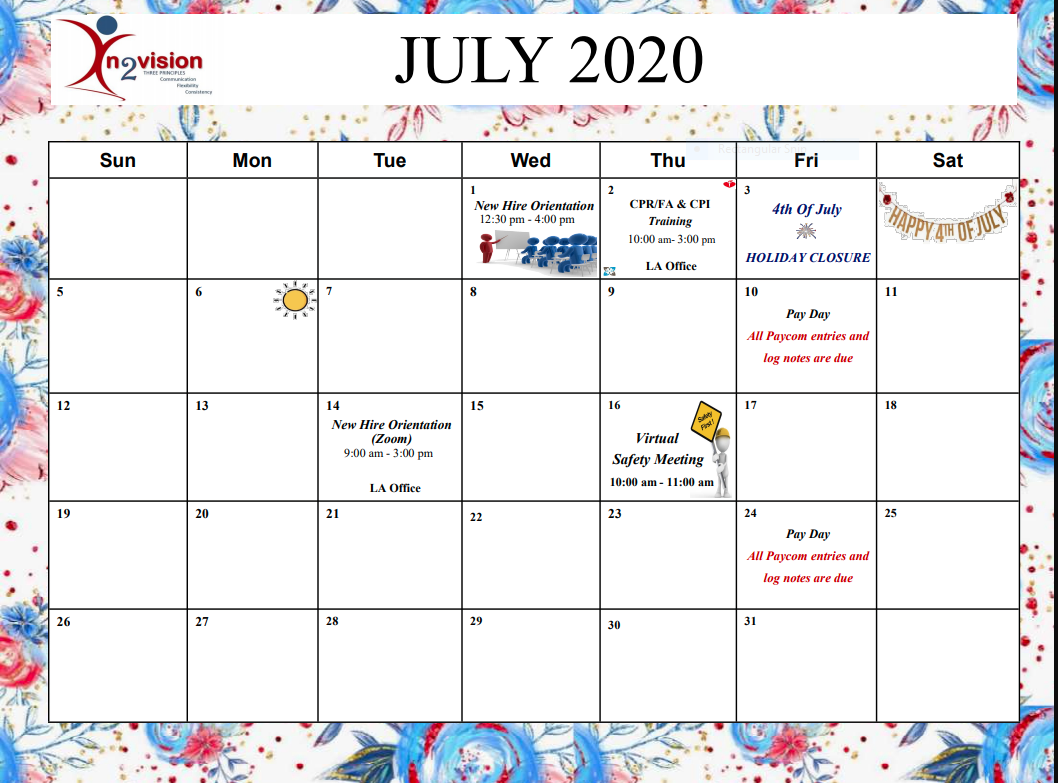In2visionLLC's tweet image. A look into our calendar events for the month of July!