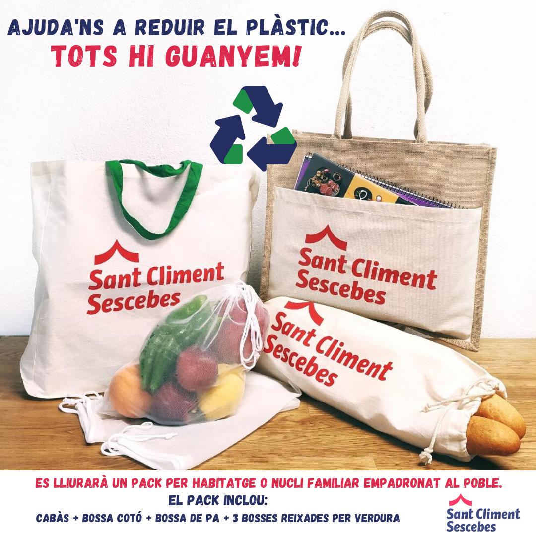 StClimentAjunt's tweet photo. Us volem engrescar a reduir les bosses de plàstic. Amb aquest pack de bosses reutilitzables, us facilitem l’esforç que això comporta i ajudem a fer el vostre dia a dia més còmode. De ben segur que la natura us ho agrairà.
Fem de Sant Climent un poble sostenible! https://t.co/dq590jCmen