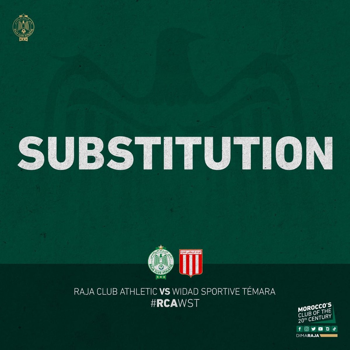 RCAofficiel's tweet photo. 75' 🔃 Third &amp; Fourth substitution for #RCA

➡ Soukhane
⬅ Ngah

➡ Souboule 
⬅ Naim

#CluboftheCentury🇲🇦 #DimaRaja https://t.co/ZLvsskynQ2