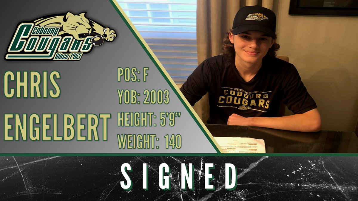 🚨 SIGNED ✒️

The Cobourg Cougars are pleased to announce that we've signed Chris Engelbert (F '03) of the Whitby Wildcats Midget team‼️👊

Welcome to Cobourg, Chris 🙌💯

📒 Read More l bit.ly/2Ocs1nJ

#LetsGoCougars
