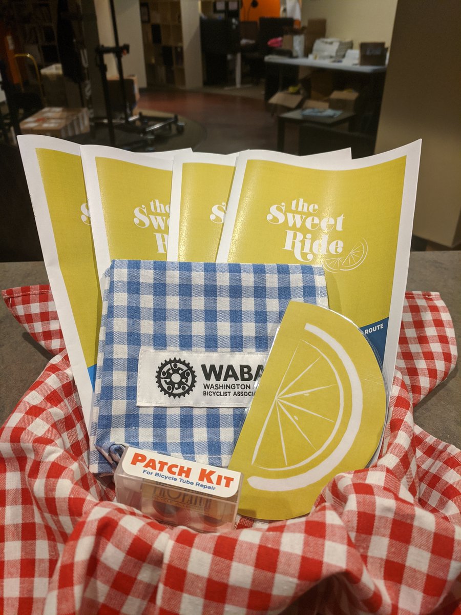 WABADC's tweet photo. Sweet Ride bandana, cute-as-heck spoke card, plus 5 ride routes: 6, 10, 17, 28, and 47 mile routes beginning and ending at the Grounds in Crystal City...plus, a patch kit should you be blessed with the chance to practice your roadside repair skills (2/6) https://t.co/Oouemq0tih