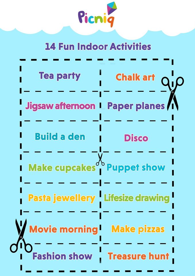 Picniq Uk 14 Fun Indoor Activities For Kids 1 Download The Pdf And Print It Off 2 Cut Out The 14 Activities 3 Pop Them Into A Bowl And Get