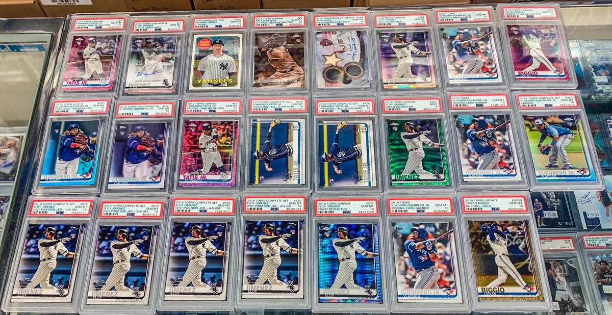 twonnystacks's tweet photo. Alright here are the February PSA submission results...

Turnaround time: 5 months (down .5 months from Jan 👍🏼)

77% Gem Rate

90% Mint or Better 

1 Mislabel (UD Jeter is gold hologram)

Once again not super high end but overall really happy on this one 👍🏼

#thehobby https://t.co/HJtNTf1wCa