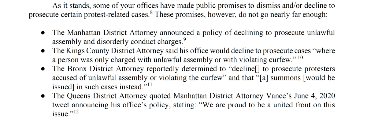 Only 39 arrests of the 2,500 or so total were for "violent" offenses.On June 5, 2020, local prosecutors began publicly touting decisions to dismiss or decline to prosecute certain charges.Yet, as of 6/25/20, the Manhattan DA's Office had dismissed only 169 cases.