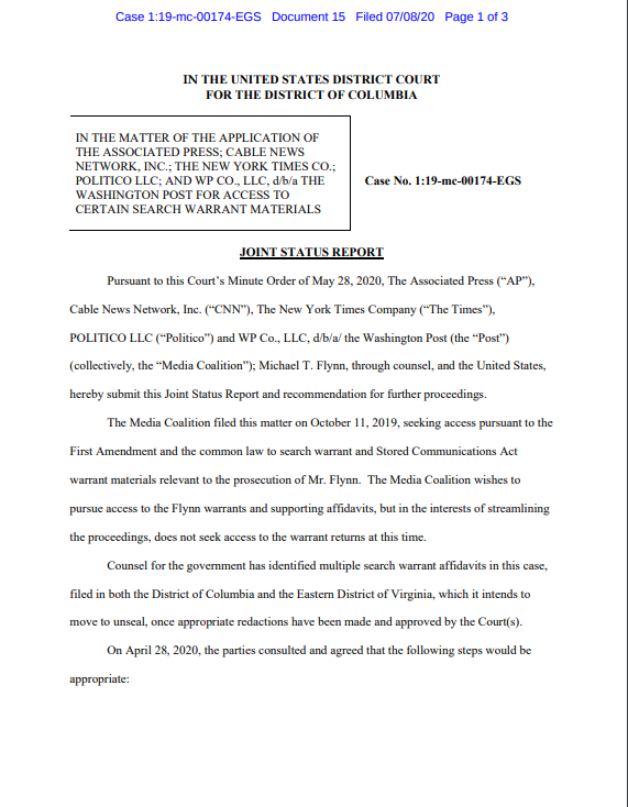 UPDATE: Status filing yesterday: