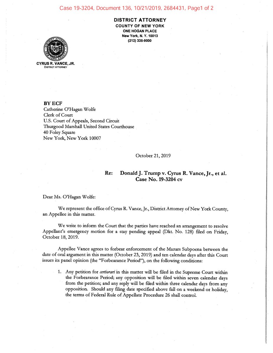 6. the injunction (Trump lost on that in SCOTUS) and with the voluntary stay having terminated (see letter) there really isn't much that a normal litigant could do in a NY state grand jury at this point.  @DB and  @MazarsGroup should be looking at contempt sanctions in state court