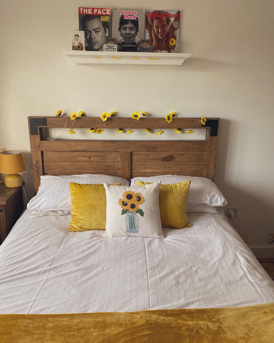 next is my new bedding, cushions and sunflower fairy lights which I absolutely love