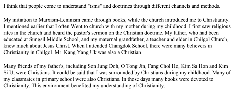 Comrade Kim Il Sung expanding some on his introduction to Christianity