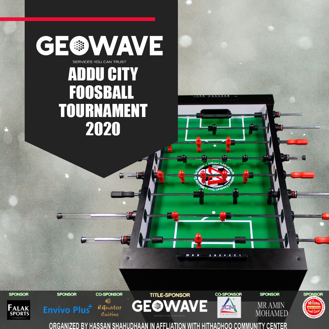 geowave_mv's tweet photo. Hello friends at @CityOfAddu 👋🏼 We’re hosting #GeoWave Adducity Foosball Tournament 2020 at Hithadhoo Community Centre.
A total of 12 teams will be taking part on the tournament.
Thank you our friends at Addu City for organizing the most anticipated event of 2020 ⚽️🏆 https://t.co/PHTl0v621O