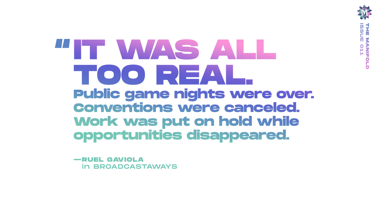In the newest issue of The Manifold:

When the pandemic forced <a href="/RuelGaviola/">Ruel Gaviola</a> to keep his friends and family away from his table, he invited the entire world into his game room.

Read it here: mailchi.mp/5693bade8a6c/b…