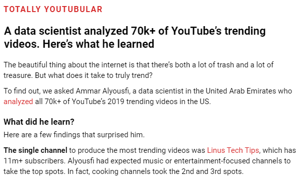 muffinspus's tweet photo. @LinusTech Some data scientist found out that videos from you guys are trending the most on YT. https://t.co/1BC63Ur1ZM