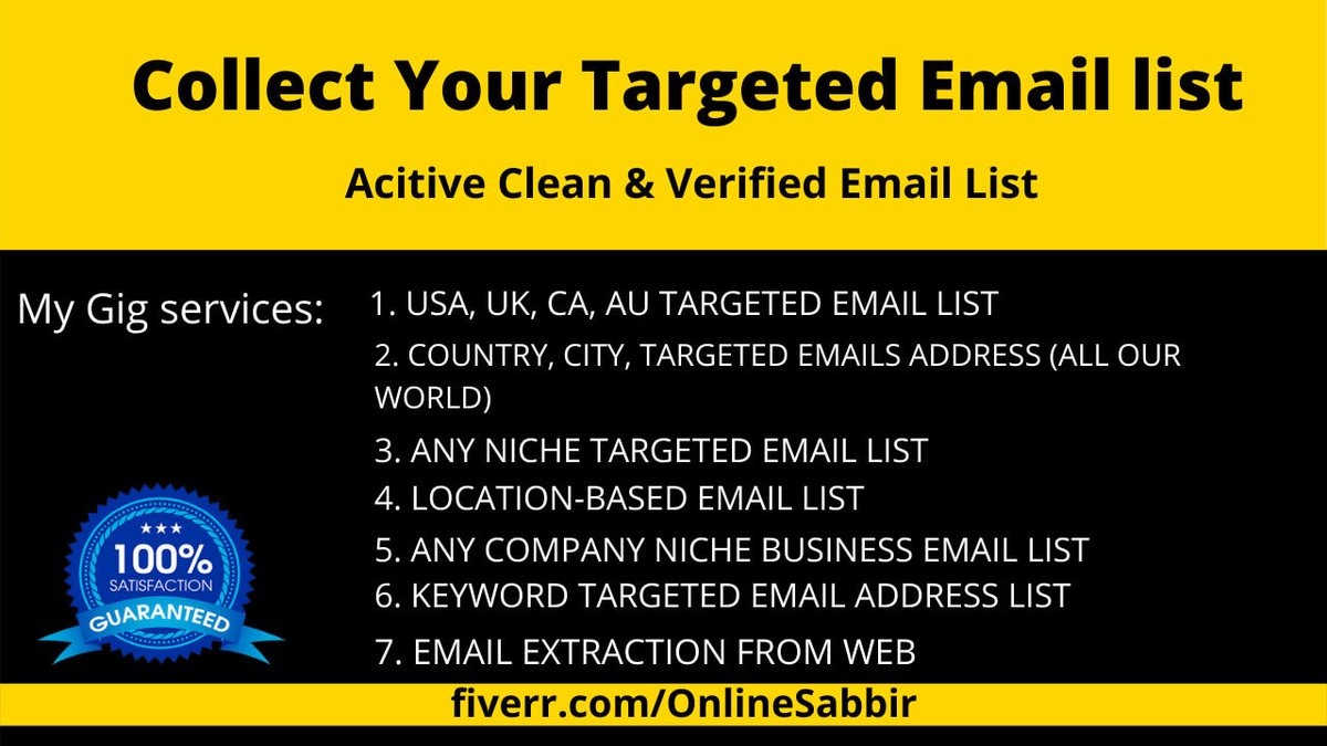 OnelineSabbir's tweet photo. I will collect your targeted email list only 5$
#emailmarketing #emails #emaillist #emailcollection #nichetargetedemail #targetedemail #emailscraper #emailscrape #emailscrapping #collectemail #businessemail #Email #leadgeneration #Fiverr
order now - https://t.co/5xSxRfWBxB https://t.co/pK1BqSCt4U