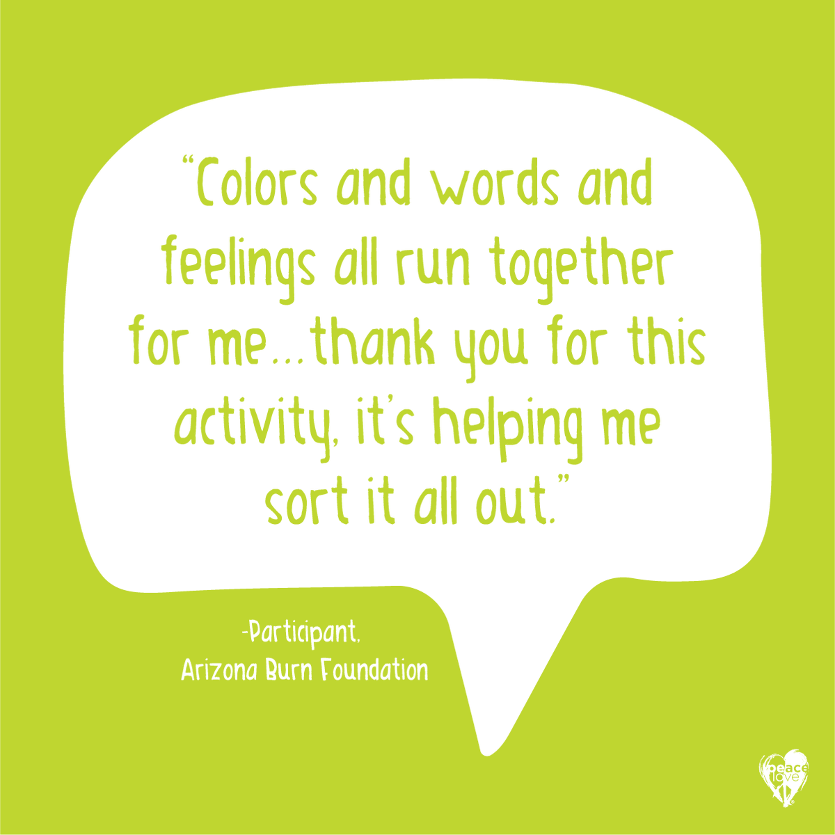 PeaceLoveFdn's tweet photo. Thank you CREATOR Lori for helping your participants at @arizonaburn work through their emotions through creativity ✌️❤️🎨 #createpeaceofmind #creators20 https://t.co/cfyxaMCwdq