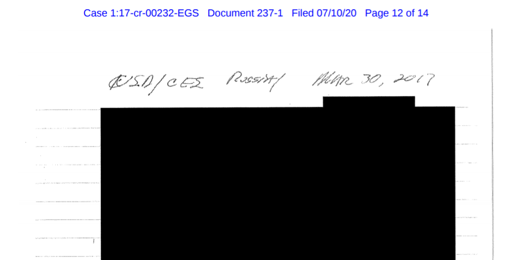 Dana Boente's notes from his 3/30/17 phone call with  @Comey are similarly redacted. Also bear the mark of the Special Counsels Office.