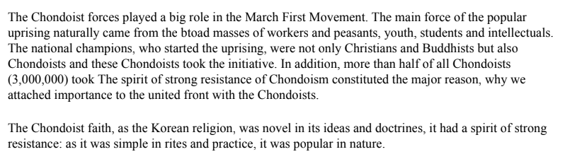 Comrade Kim Il Sung on the role of the Chondoists during the March 1st Independence Movement.