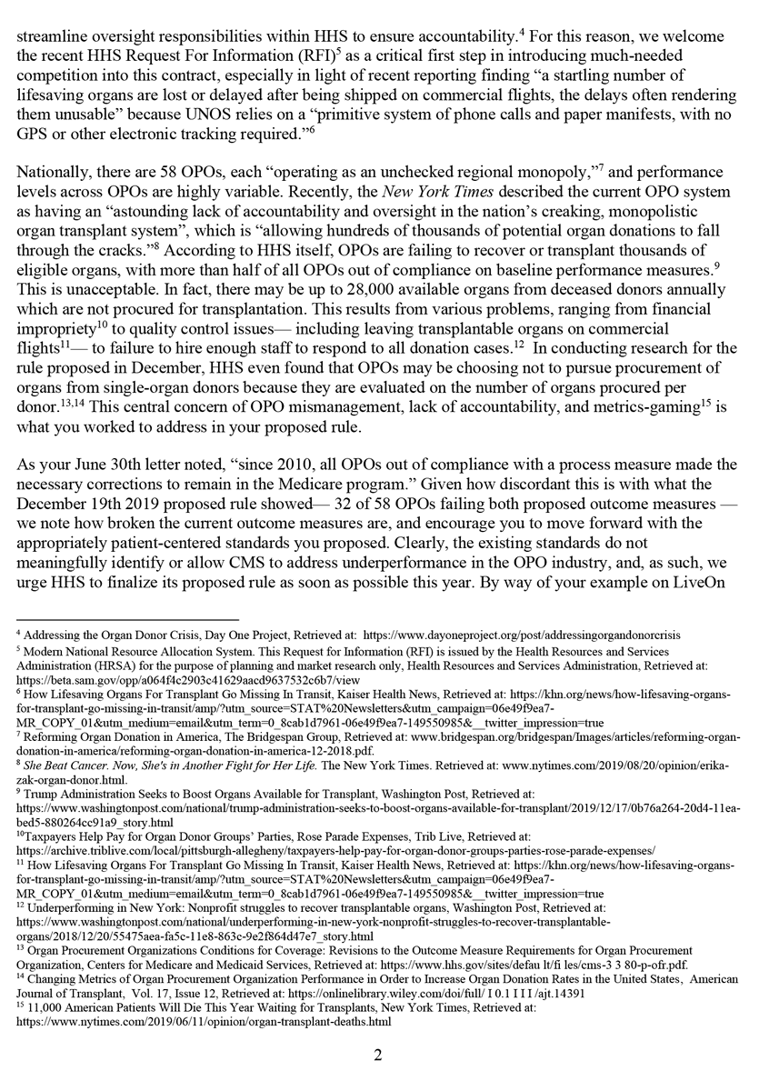 . @RepKarenBass and I refuse to stand idly by while Organ Procurement Organizations leave thousands of patients in limbo. We're demanding that  @HHSgov strengthen oversight of OPOs ASAP.The Americans waiting on the organ transplant list deserve better. (3/3)