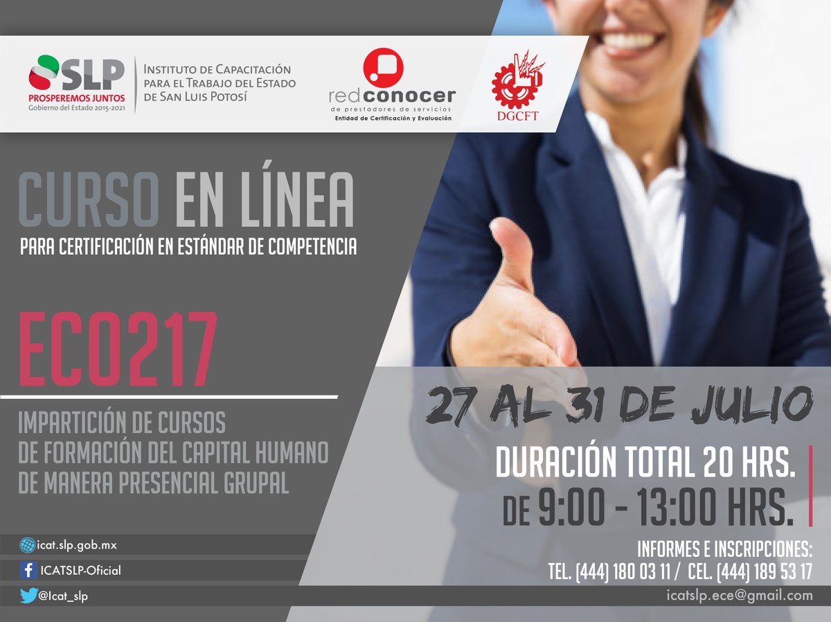 ICAT_SLP's tweet photo. ¡En esta #NuevaNormalidad, no dejes de prepararte! 😉

📕 Certificación en el "EC0217 Impartición de Cursos de Formación del Capital Humano de Manera Presencial Grupal"

📆 27 al 31 de Julio 2020

📞 Informes e inscripciones (444) 180 0311 | (444) 189 5317 | icatslp.ece@gmail.com https://t.co/aS7V9VILsT