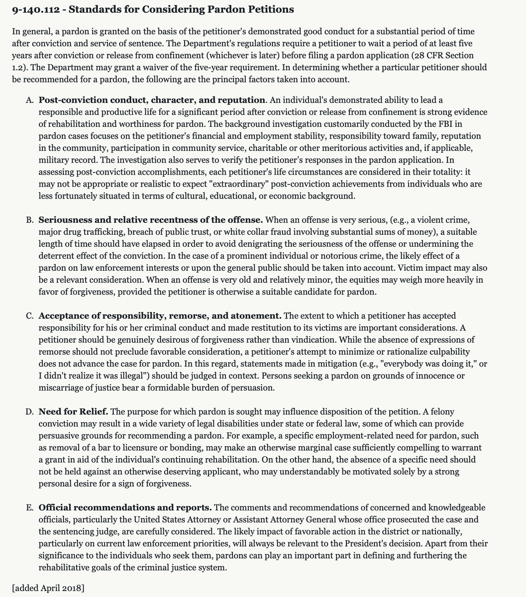 Now, there are standards for clemency - but this is Trump and the Treasonweasels, so let's just sort of look at "The Normal World," and then laugh and move on - we know Trump is panicked and doesn't care about optics right now.