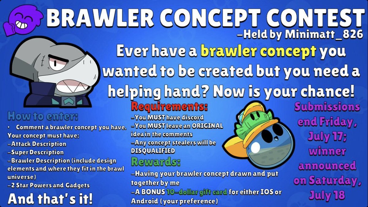 Minimatt I Am Hosting A Brawler Concept Contest Where The Winner Will Have Their Brawler Concept Drawn By Me And Win A Small Cash Prize Feel Free To Enter More Than