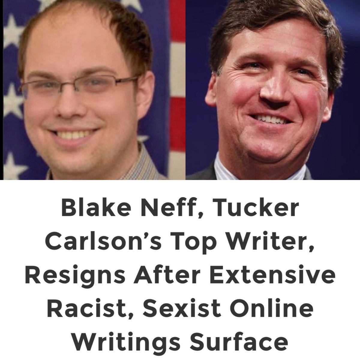 So just to be crystal clear:  @TuckerCarlson's program, the highest-rated show in the history of cable news, was primarily written by a racist incel named Blake Neff and naturally  @realDonaldTrump consistently endorsed it.