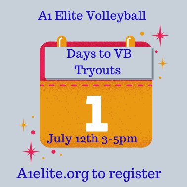 One more day until tryouts- July 12th. Haven't registered yet? No problem! There's still time. ➡️ a1elite.org to register.