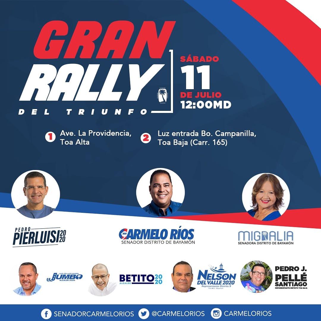 Carmelorios's tweet photo. Te espero en este gran rally junto al próximo gobernador, @pedropierluisi, nuestro seguro alcalde de Toa Alta, @LuisR_Collazo, quien continuará liderando a Toa Baja, @betitoalcalde y  mis compañeros legisladores de distrito. #TrabajandoPorTi #Experiencia #Liderato #Compromiso https://t.co/ud4tExaQ1g