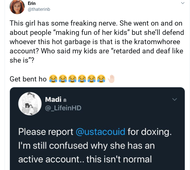 TwitAcctCA's tweet photo. It's always cute when people sit back and let racists like ROUX, Dara, and guntygrannyyy talk about people's kids and post pix, but then get mad when an account talks about their kids and blame Madi. @LadyGNOTTwit @_LifeinHD @Realityjunkyard https://t.co/Cmg76IrfmT