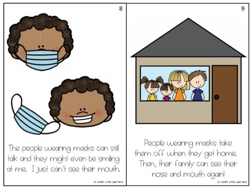 A social story for children on the autism spectrum who may be struggling with change as they start to see people wearing masks.Credit to Autism Little Learners.(Thread)