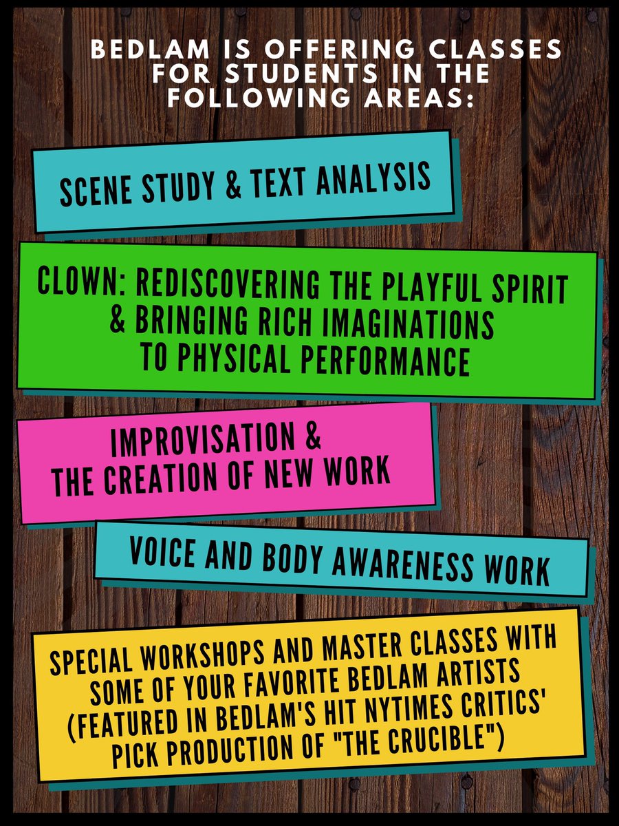 TheatreBEDLAM's tweet photo. COME PLAY WITH US!! We are excited to announce our Bedlam Summer Intensive! Do you or someone you know have a young person who is a theatre lover? 

REGISTER: https://t.co/JZAR5Gtoep

#tagafriend #TagAStudent #theatre #nyc #downtowntheatre #bedlam #actingclass #playbill https://t.co/ak8acstKPH